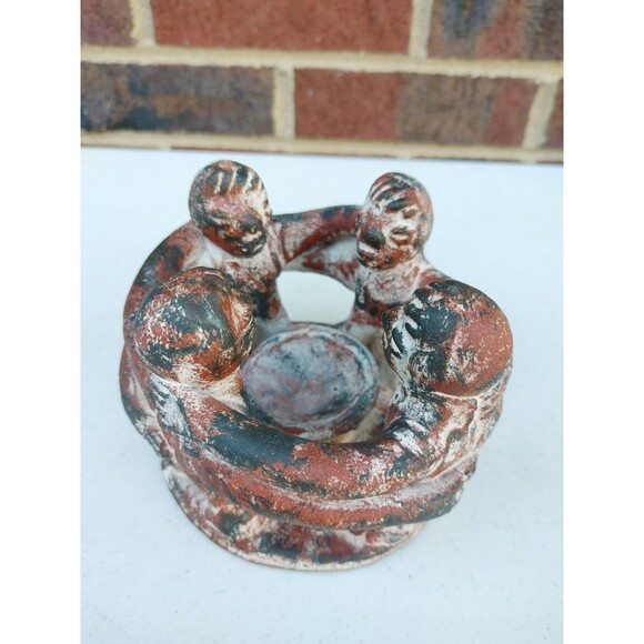 VTG 7x8 Terra Cotta Circle of Friends / Native American Candle Holder EUC - Picture 1 of 3